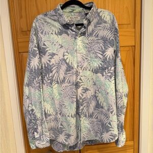 Tommy Bahama Blue and Green Leaf Print Shirt Jacket